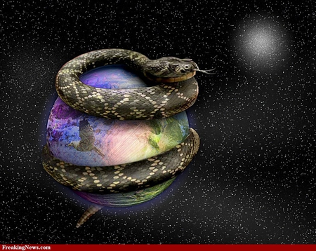 SNAKE AROUND THE WORLD - reptile, wrapped, world, snake