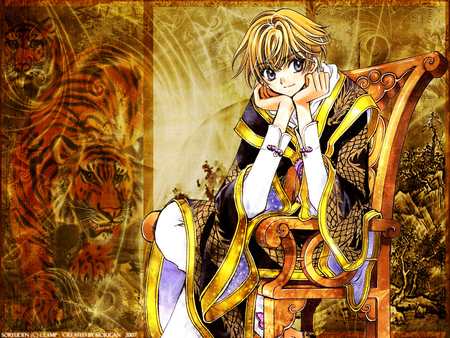 King of tigers - throne, drawing, anime, dragon, king, guy, tiger