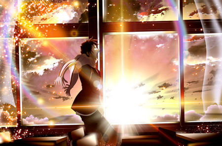 Sunrise - colours, anime, sunrise, weird, guy