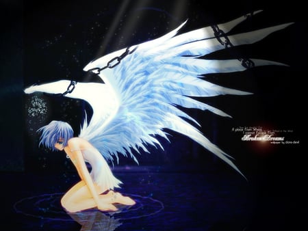 Ayanami Rei - hot, chain, angel, female, water drop, wings, water, ayanami rei, anime girl, cool, dark, neon genesis evangelion, sunray, blue hair, evangelion, alone, dress