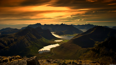 Beautiful View - sky, view, river, beautiful, sunset, mountains, rocks