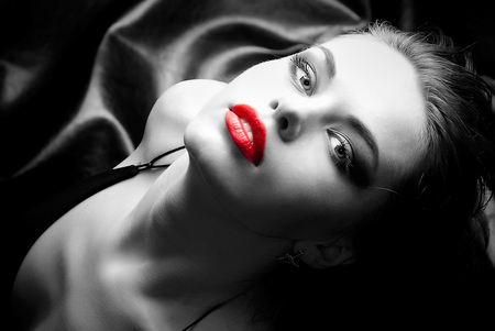 CONTRAST - beauty, woman, face, photography, duotone, bw, red lips