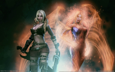 Blades of Time - wing, phoenix, girl, blonde, sword, angel, cg, blade, fantasy, hd, blades of time, action, adventure, video game