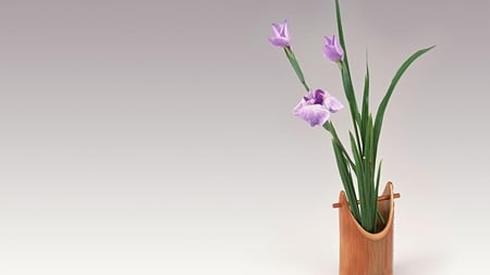 Simplicity - purple, wooden, bunch, iris, still life, vase