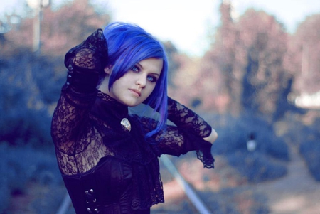 young blue hair - model, young, female, hair, girl, blue