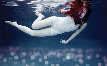 sleeping underwater - white, female, girl, blue, water, underwater