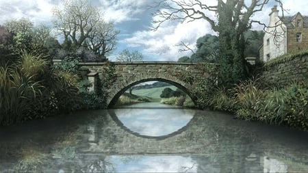 King of Thorn - house, river, tree, bridge