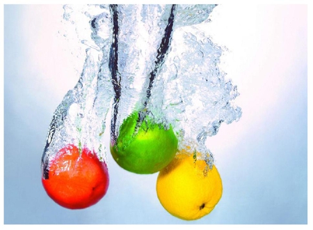 drops of fruits - lemon, yellow, red, fruits, drop, green, apple, splash