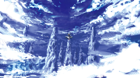 Hinanawi Tenshi - clouds, anime, anime girl, touhou, scenery, mountains, hinanawi tenshi, sky