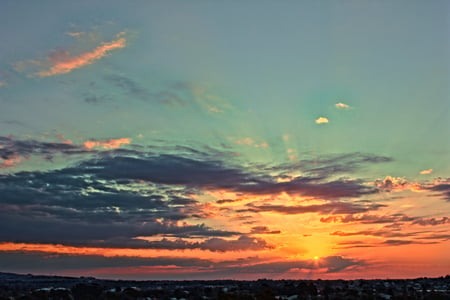 sunrise - sky, scenery, nice, clouds, firey, sun, sunrise