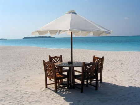 Table For Four - table, beach, sand, ocean