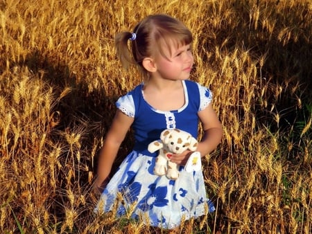 Girl with a teddy bear - toy, child, bear, people, teddy, girl, nature, woman