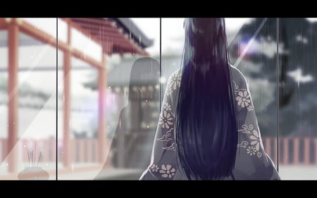 Eternity - reflection, long hair, traditional, kimono, japanese