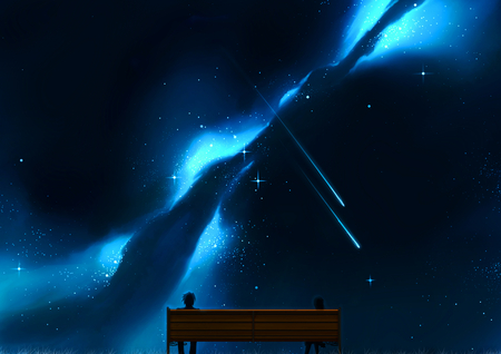 Shooting Stars - milky way, anime, original, stars