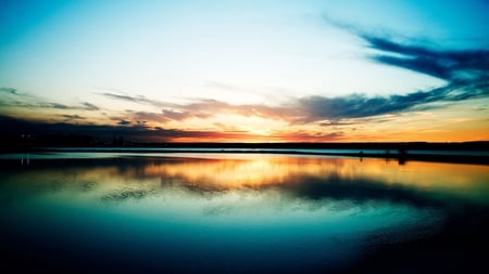 Harbour_Sunset - clouds, scenery, blue, beautiful, beauty, reflection, dark, nature, view, hunset, sun, sky