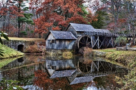 Mill - autumn, trees, water, peacefull, reflection, pretty, river, hdr, house, pond, water mill, rustic, landscape, summer, shore, mill, forest, beautiful