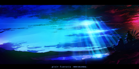 Blue Sky - male, clouds, original, pixiv fantasia, light, sky