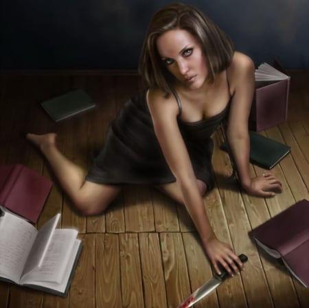 Knife - beauty, sexy, female, girl, hot, knife, fantasy, cg, pretty, digital art