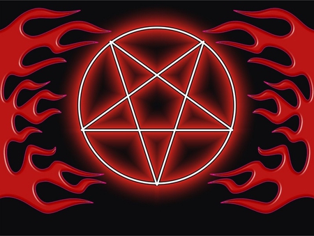 EVIL 5 RED DESIGN - fantasy, design, red, pentagram, flames, 3d, evil