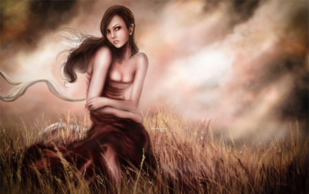 First Light Petals - beauty, girl, female, fantasy, cg, art, alone, pretty, dress