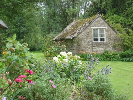 garden - nature, cottage, flowers, house, garden