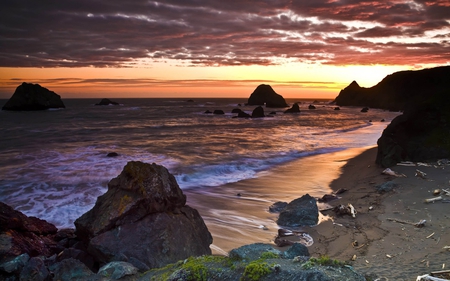 Beautiful Beach - clouds, sunlight, beach, beautiful, sea, sunset, nature, view, wave, sun, sky