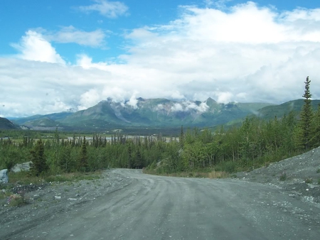 Alaskan Back Road - road, forest, mountains, nature