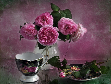 Still life - roses, pink, flowers, still life, nature