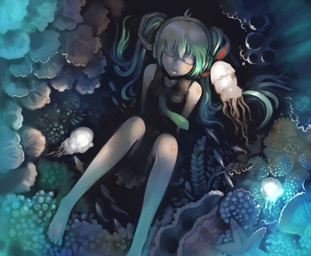 Hatsune Miku - volcaloid, hatsune miku, girl, lovely, under sea