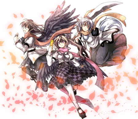 Touhou - girls, game, petals, happy