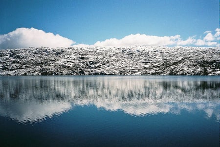 blue lake - snow, lake, water, mountains