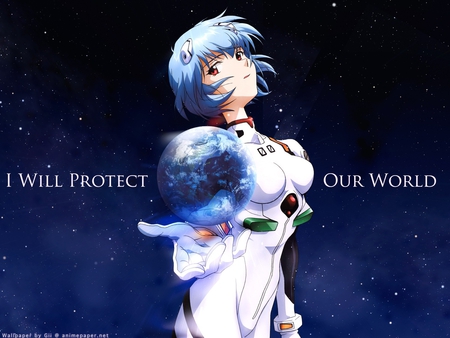 I Will Protect The W or l d - neon genesis evangelion, night sky, anime, world