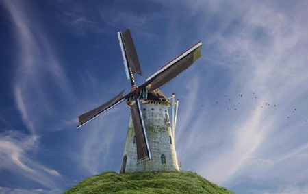 mill on the hill - sky, hill, clouds, mill, photography, blue