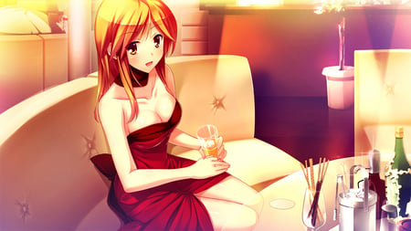 Suika niritsu - suika niritsu, dress, food, orange eyes, brown hair, game cg