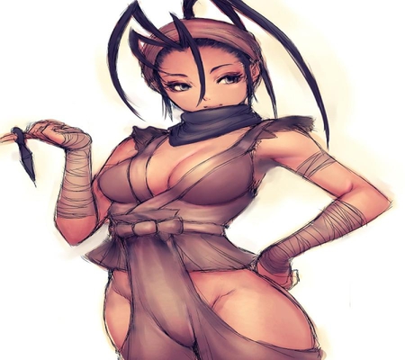 Ibuki - ibuki, anime, female, long hair, shinobi, kunai, video game, blue eyes, game, white background, girl, headband, bandages, kunoichi, black hair, video games, lone, street fighter