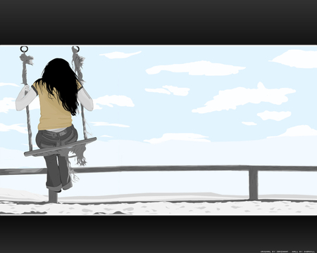 Beach - vector, beach, girl, female, serzhant, hd, alone, lonely, emo