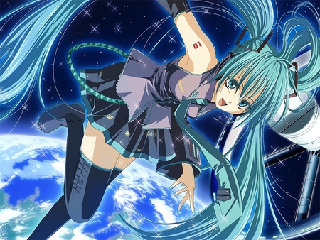 Hatsune Miku - space, music, vocaloid, anime, miku, hatsune