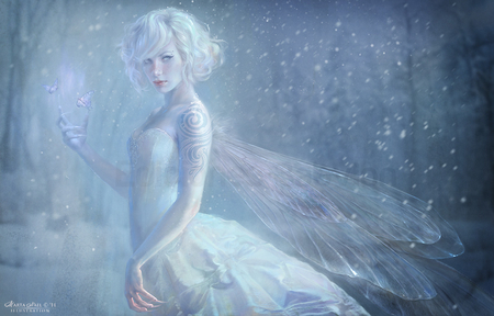 white-fairy - 2d, girl, image, wings, fantasy, white, art, butterfly, beautiful, anime, fairy, digital