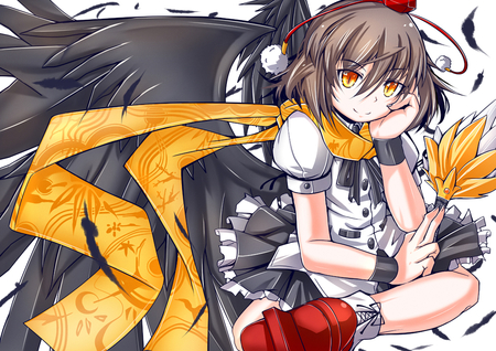 let me think about it - wings, touhou, scarf, game