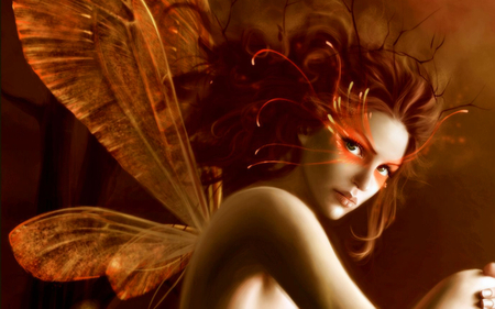 Autumn Fairy - woman, beauty, redhead, autumn, mask, wings, fantasy, cg, art, beautiful, fairy