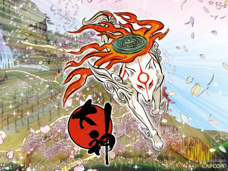 Cherry Blossom Storm - amaterasu, okami, god, cherry blossom storm