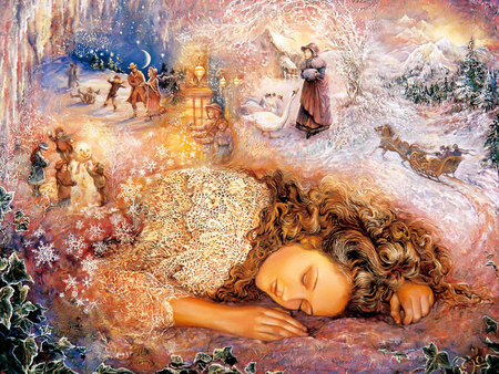 Josephine Wall.  Winter dreams - beauty, sweet, girl, sleep, art, fantasy, josephine walls, dream, painting, woman