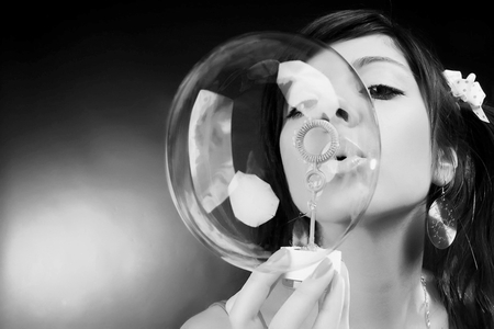 BUBBLE - woman, fun, photography, bw, bubble