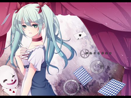 Alice - hatsune miku, green eyes, long hair, aqua hair, collar, hairband, dress