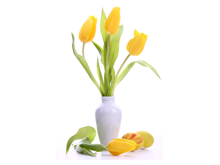 Yellow tulips - vase, petal, nature, yellow, flower, tulip, life