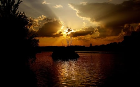 golden silence - black, evening, beauty, silhouette, yellow, sun, sky, dusk, clouds, photography, orange, sunset, nature