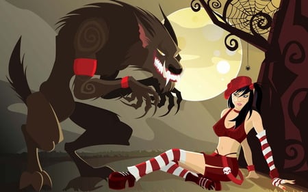 Song of the Beast - woman, art, beast, girl, tree, attack, werewolf