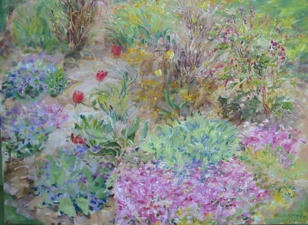 Spring Comes Softly - garden, flowers, painting, abstract, other, colorful