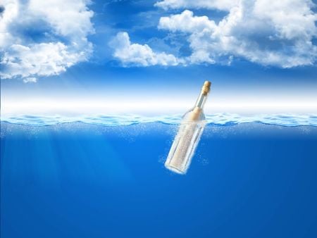 Message From Me To You - sky, water, clouds, 3d and cg, ocean, bottle, abstract