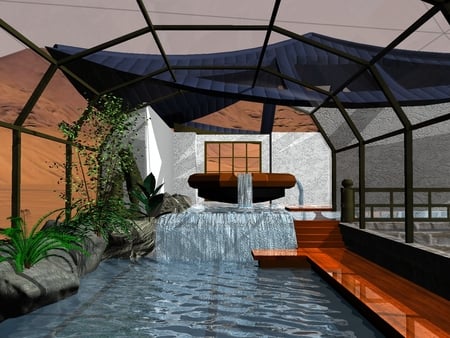 The Garden Pool - pools, fantasy, fountains, water, plants, landscapes, rooms